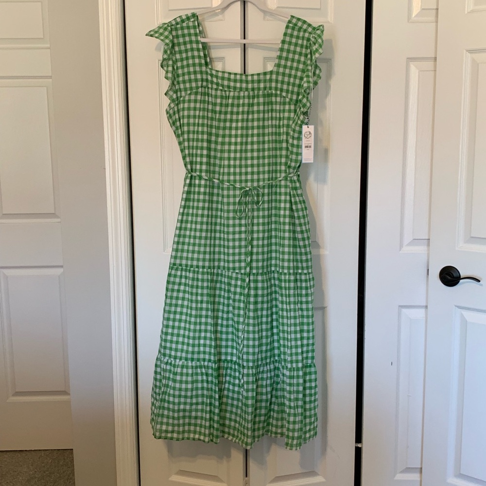 NWT Draper James RSVP Green/White Dress Side Pockets Lined NO STRETCH XXL